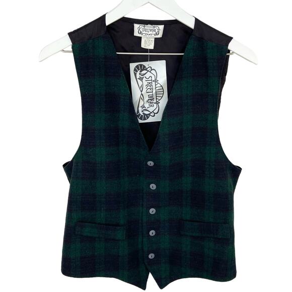 Vintage Streetwear Wool Blend Green Plaid Vest - Women's Size L - Picture 1 of 4